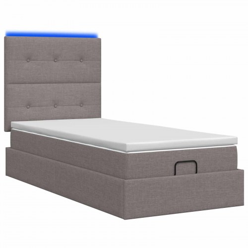 Ottoman seng med madras og LED 90 x 200 cm gråbrun stof