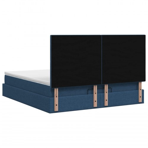 Ottoman seng med opbevaring og madras 140 x 190 cm blå stof
