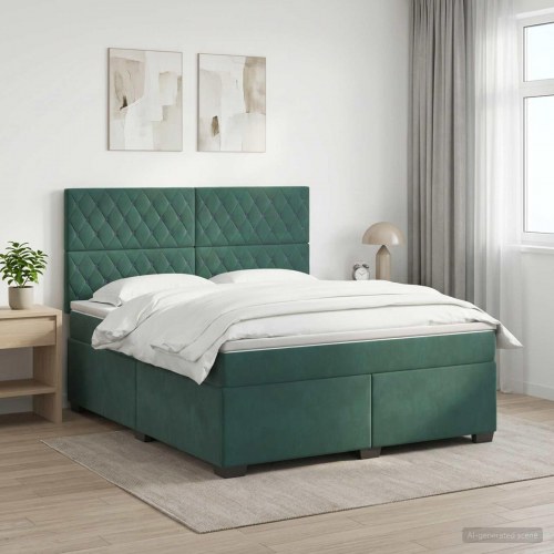 Boxmadras seng med topmadras 140 x 190 cm i mørkegrøn fløjl