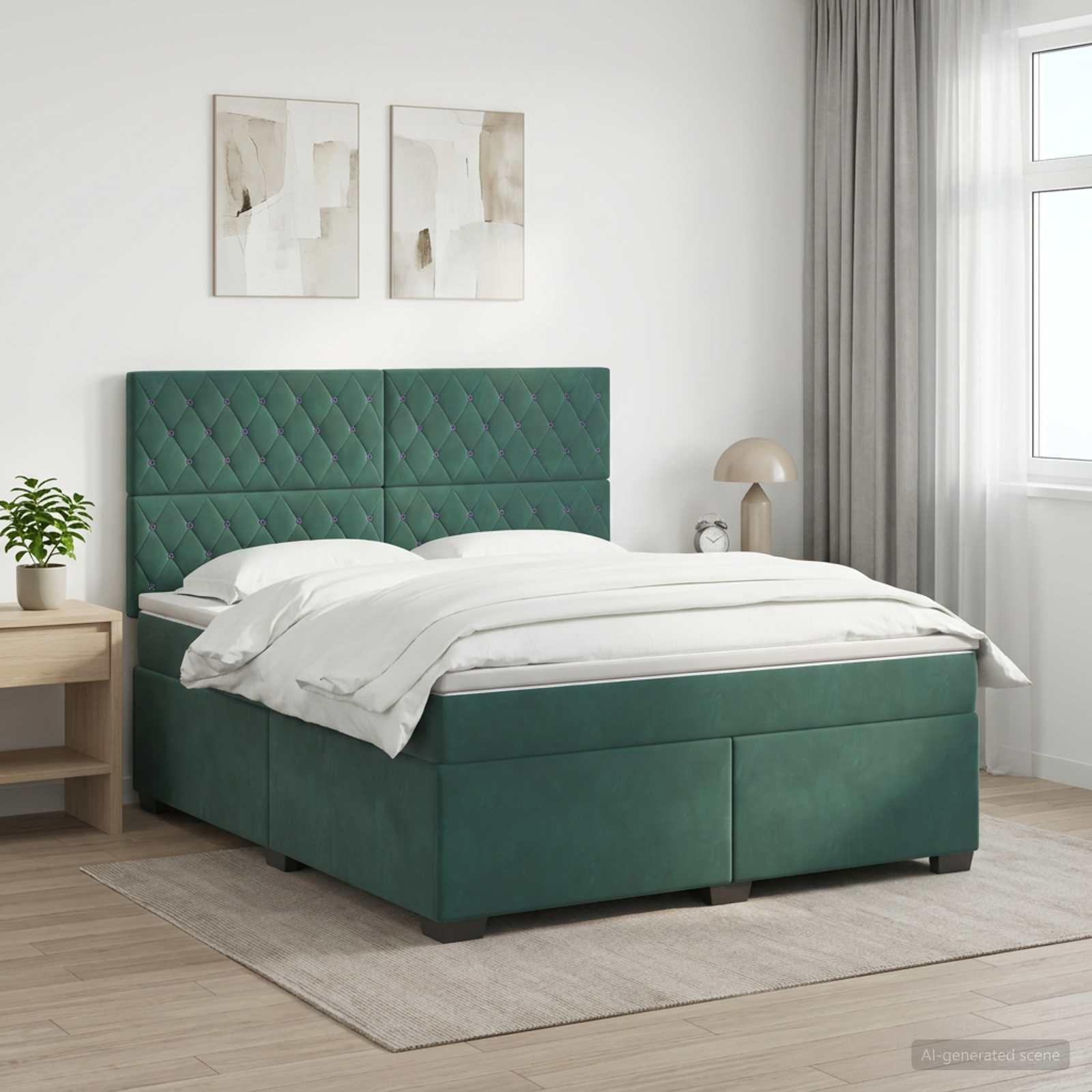 Boxmadras seng med topmadras 140 x 190 cm i mørkegrøn fløjl