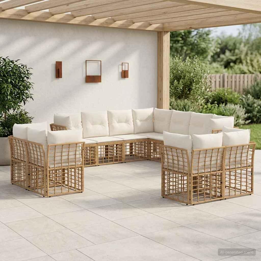 Udendørs sofagruppe i polyrattan med puder - naturlig og cremehvid