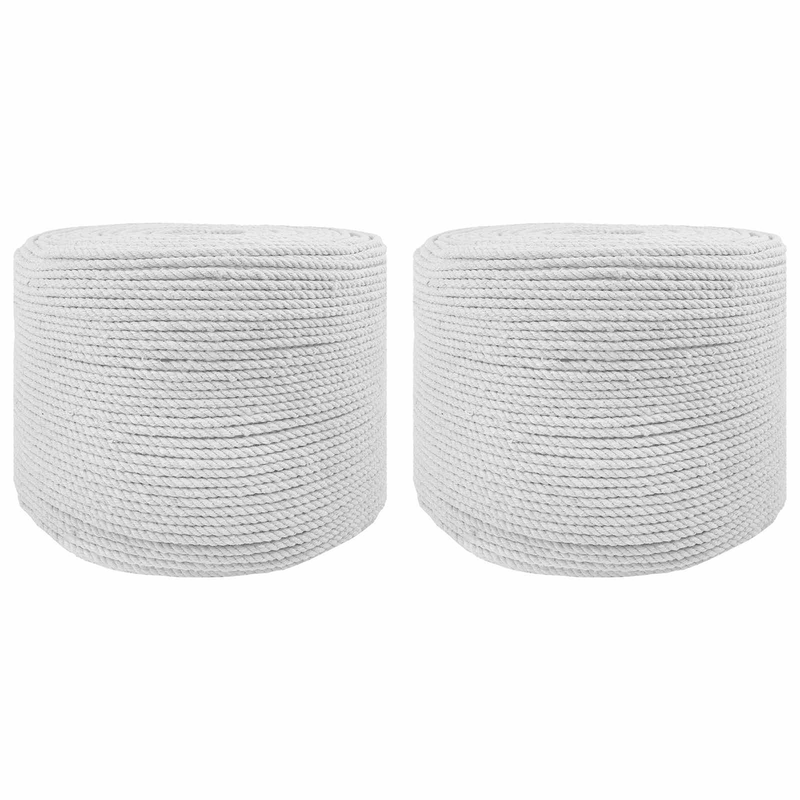 vidaXL Bomulds Snor 2 stk. 2 mm 100 m Hvid 100% Bomuld