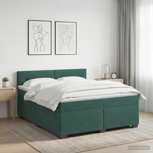 Kontinentalseng med madras og LED mørkegrøn 140 x 200 cm velour