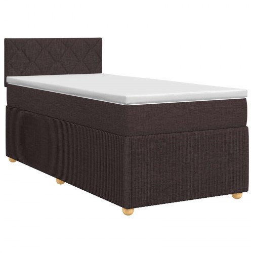 Boxspring seng med madras og topmadras 90 x 190 cm - mørk brun stof