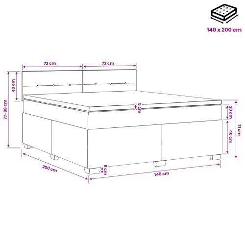 Kontinentalseng med madras og LED 140 x 200 cm sort velour