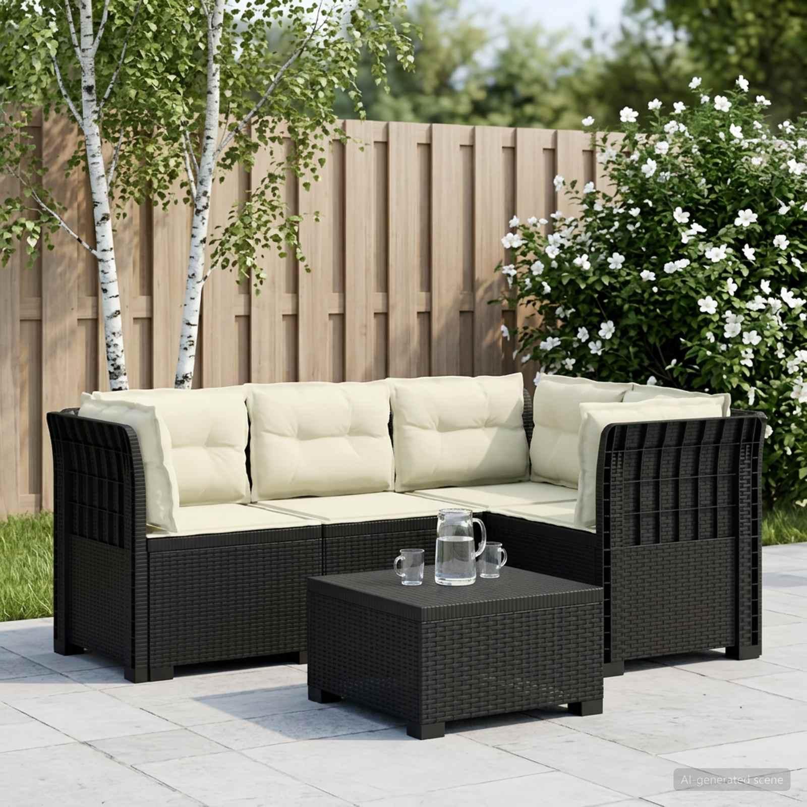 4-personers havesofa loungesæt med puder i rattan-look PP - antracit