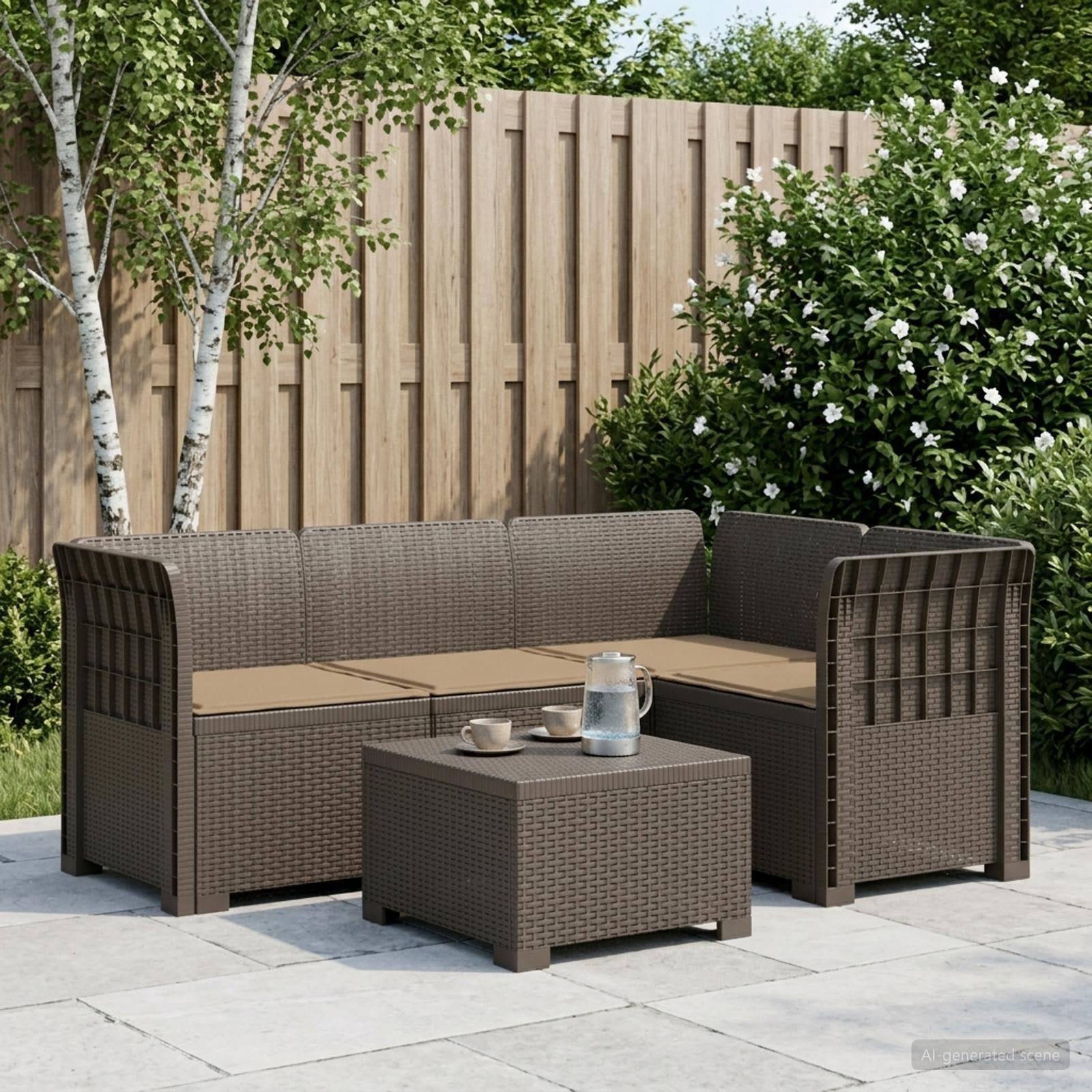 vidaXL 4-Persons Have Sofa med Puder Rattan Look PP Lysegrå