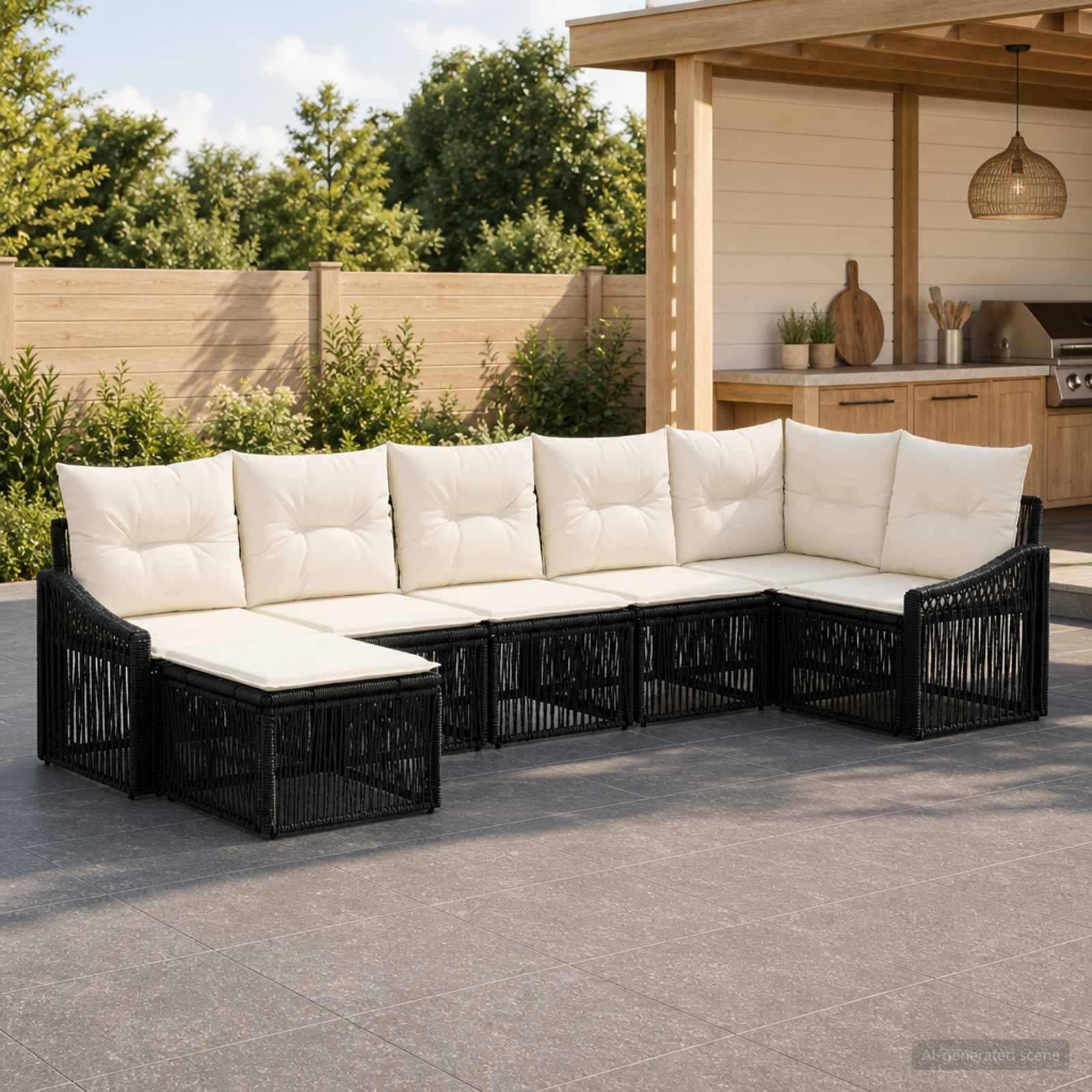 Havesofa sæt 7 stk. i sort polyrattan