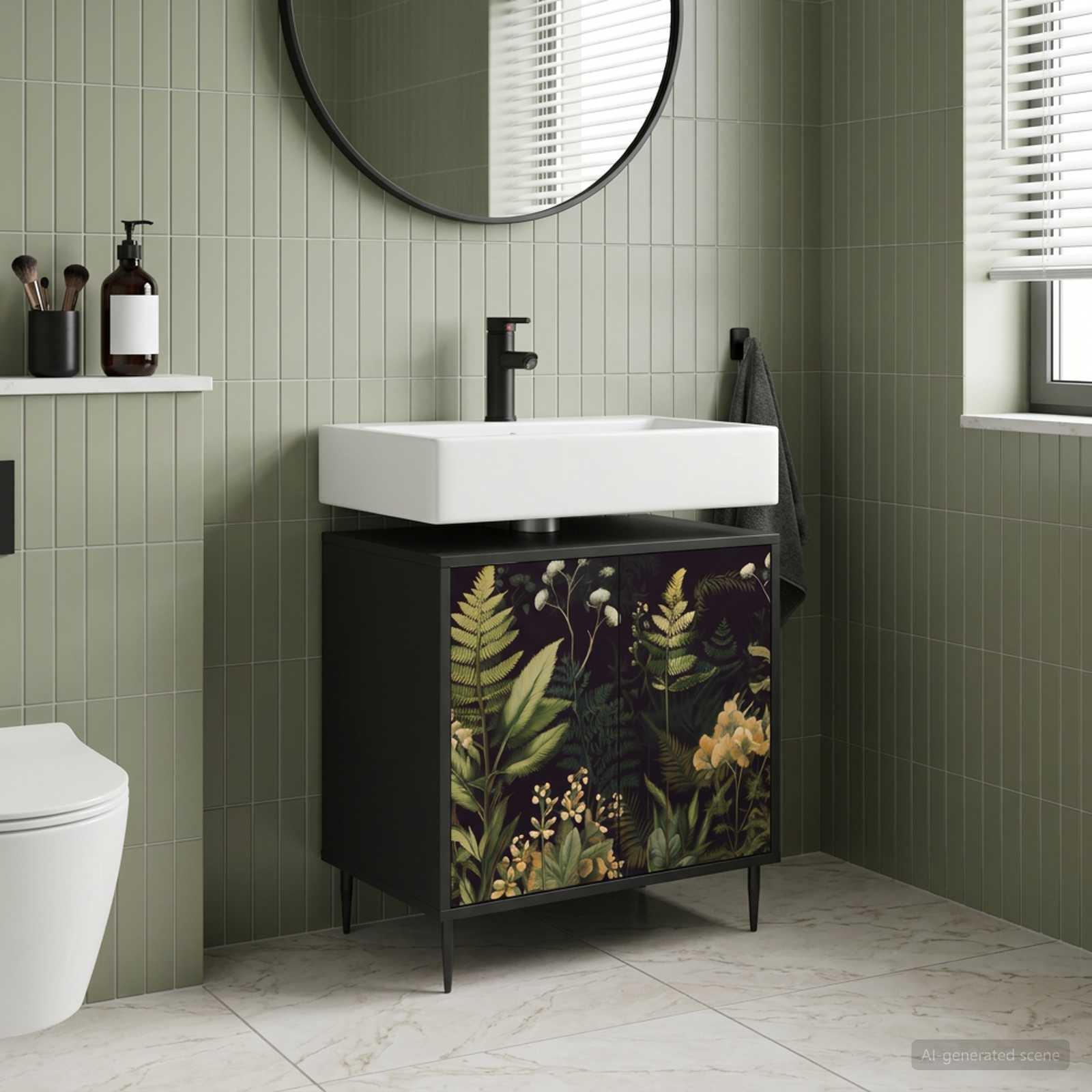 vidaXL Badeværelsesskab RHENEN Sort eg 60 x 40 x 61 cm Konstrueret træ