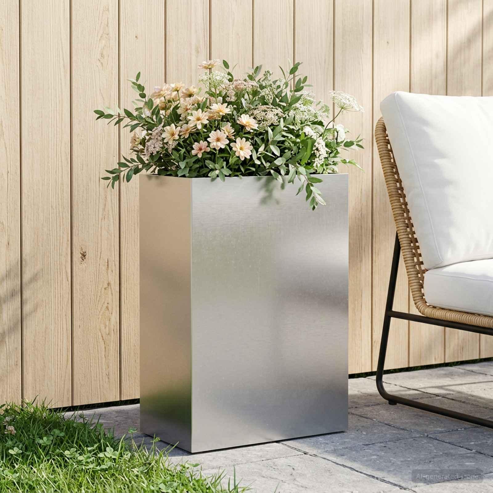 Blomsterkrukke til haven i sølv 50 x 30 x 75 cm - rustfrit stål