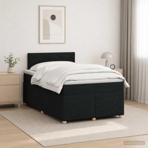Boxmadras med topmadras og hovedgærde 120 x 190 cm - sort stof