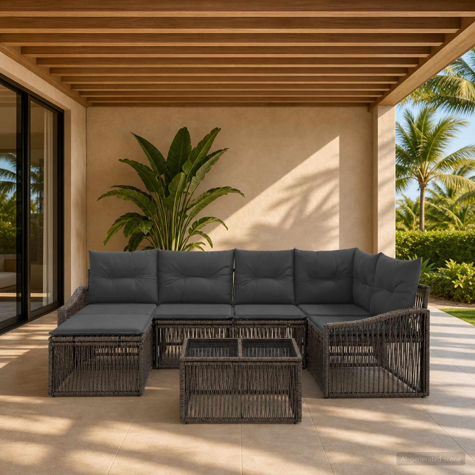 Havesofa sæt 7 dele i grå polyrattan
