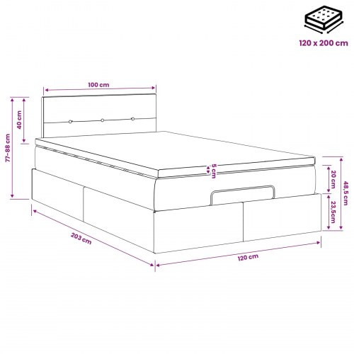 Ottoman seng med madras og opbevaring 120 x 200 cm blå stof