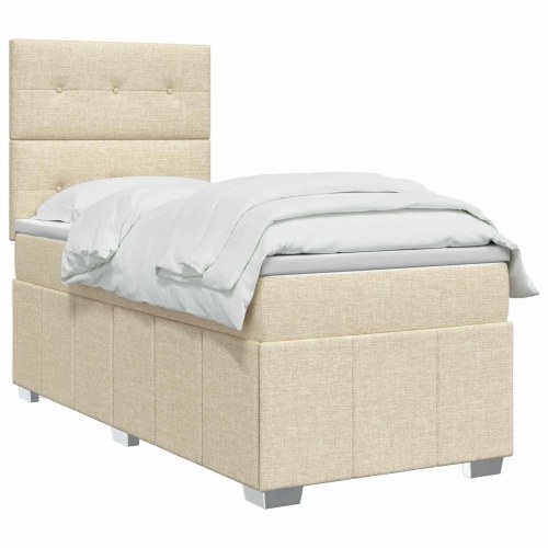 Boksmadras seng med topmadras cremefarvet 90 x 200 cm stof