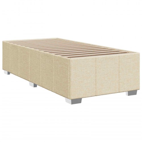 Boksmadras seng med topmadras cremefarvet 90 x 200 cm stof