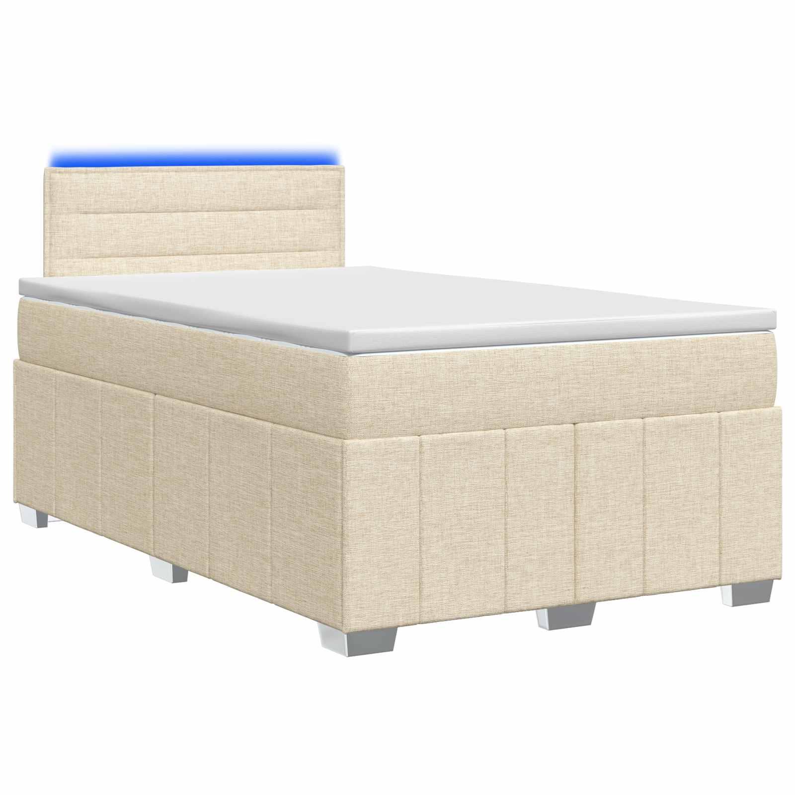 Boxmadras seng med topmadras og LED cremefarvet 120 x 190 cm stof