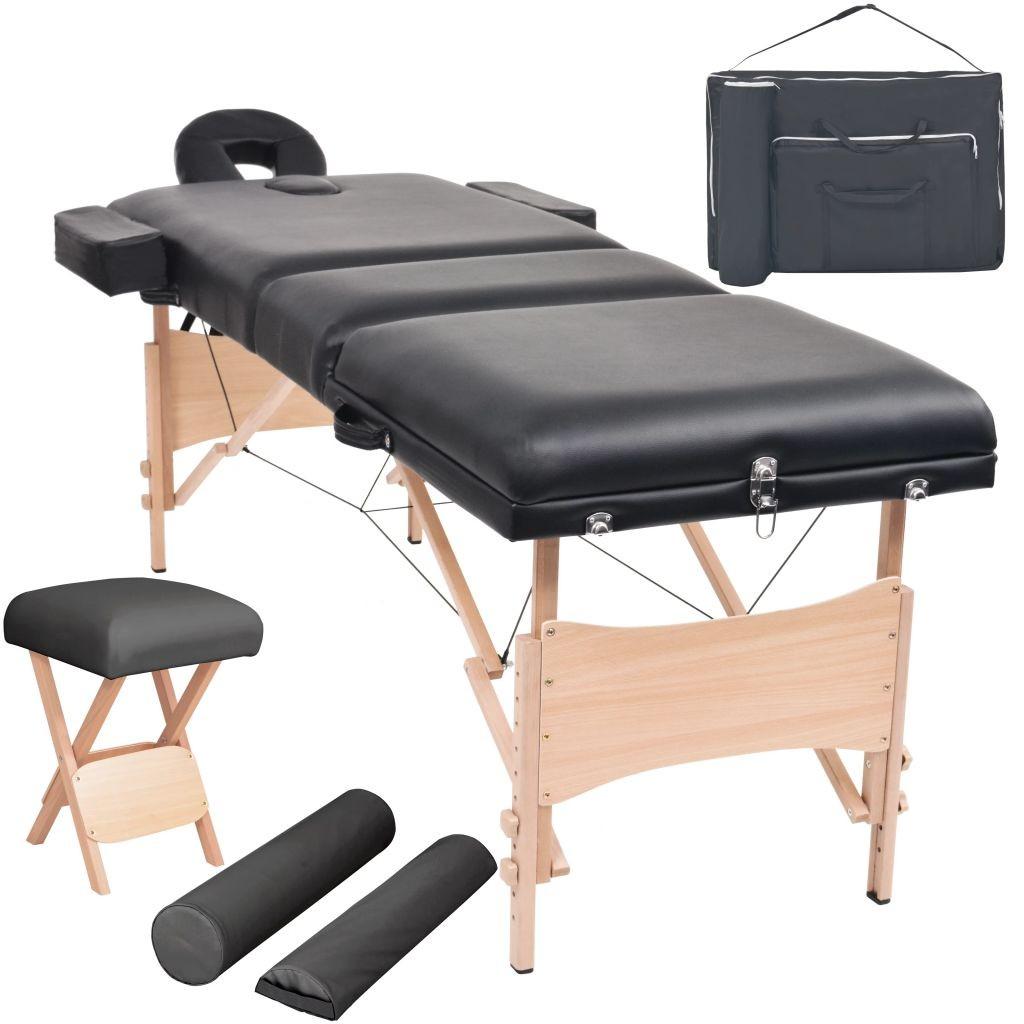 Billede af Foldbart massagebord med skammel 3 zoner 10 cm tyk sort