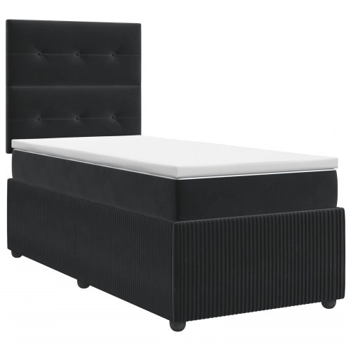 Boxmadras seng med topmadras og hovedgærde 100 x 200 cm sort fløjl