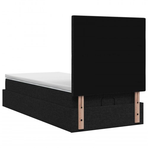 Ottoman seng med opbevaring, madras og LED - sort 80 x 200 cm stof