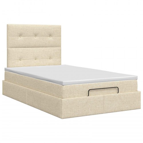 Ottomanseng med madras 120 x 190 cm - cremefarvet stof