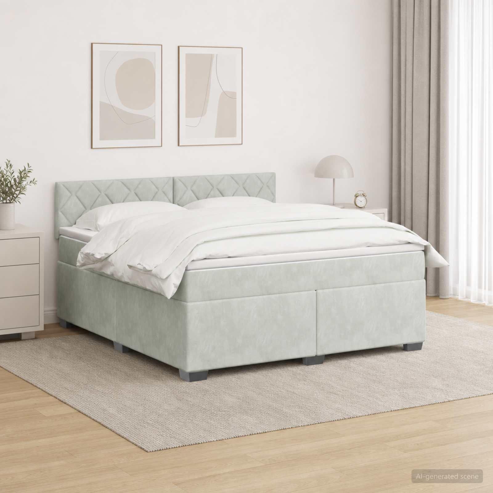 Kontinentalseng med madras og LED lysegrå 140 x 190 cm velour