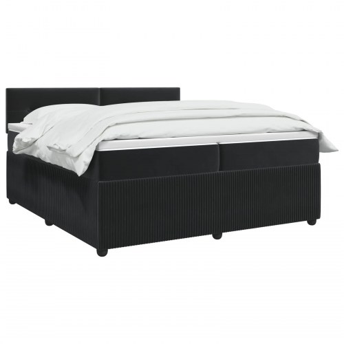 Boksmadrasseng 200 x 200 cm med topmadras og justerbar sengegavl - sort fløjl
