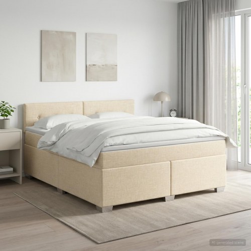 Boksmadras med topmadras og justerbar hovedgavl 140 x 190 cm - cremefarvet