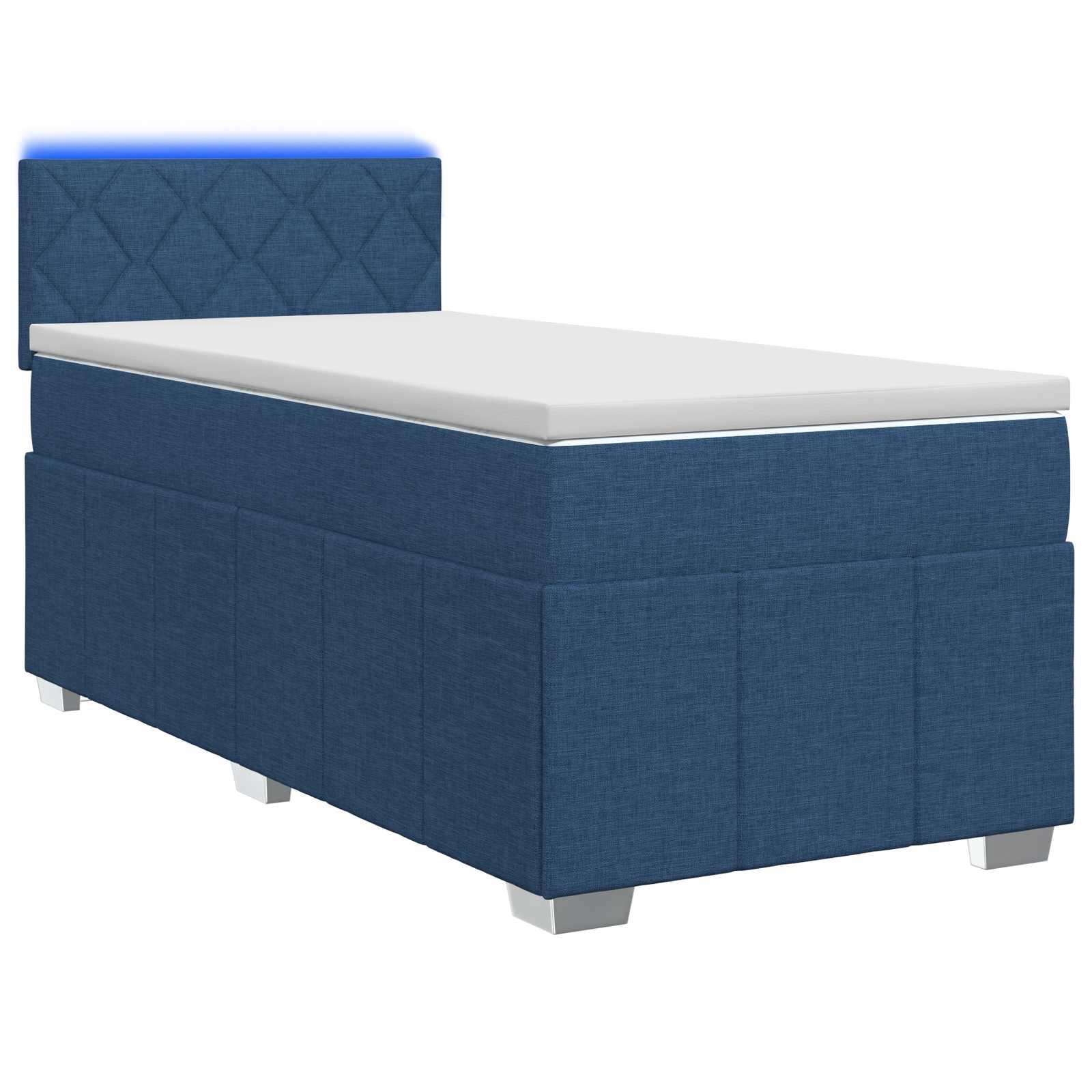 Boxmadras seng med topmadras og justerbar hovedgavl med LED - blå 100 x 200 cm