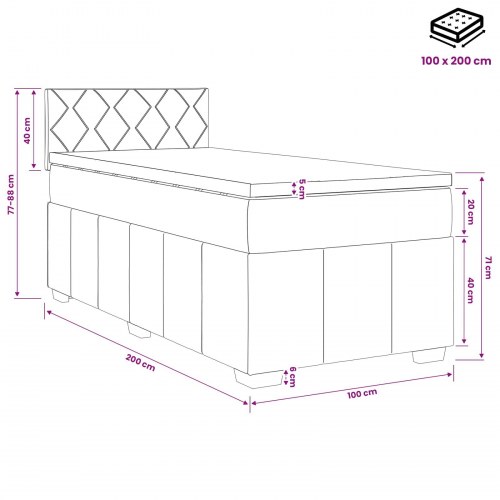 Boxmadras seng med topmadras og justerbar hovedgavl med LED - blå 100 x 200 cm