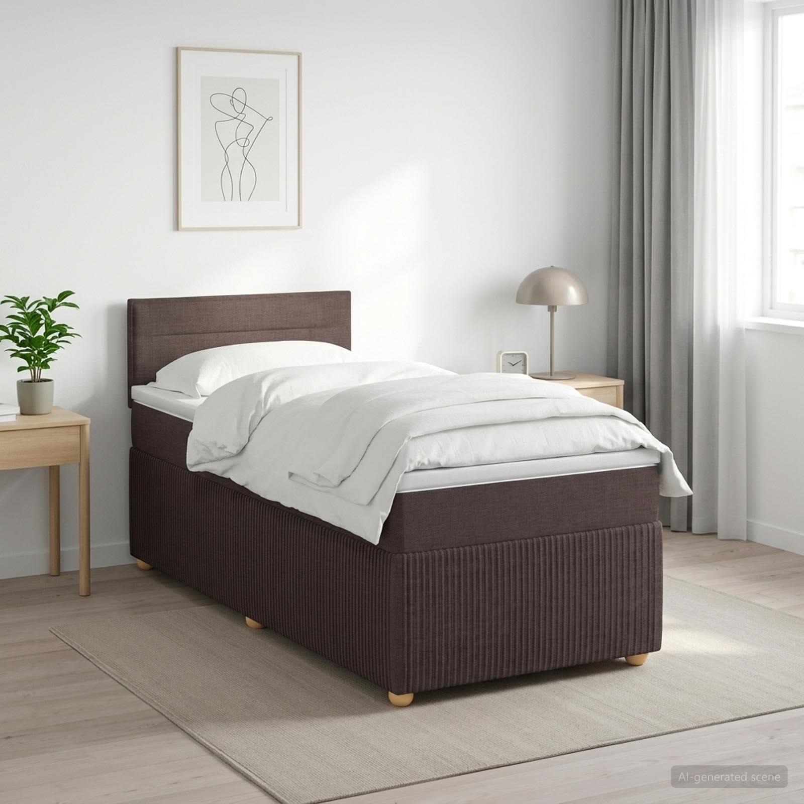 Madras med topmadras og justerbar sengegavl 90 x 190 cm mørk brun stof