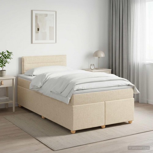 Boxspring seng med topmadras 120 x 190 cm cremefarvet stof
