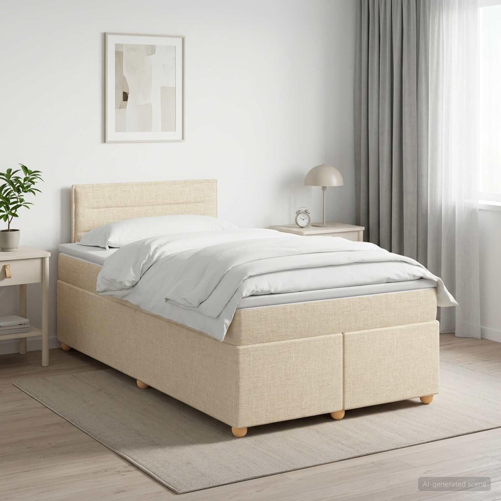 Boxspring seng med topmadras 120 x 190 cm cremefarvet stof