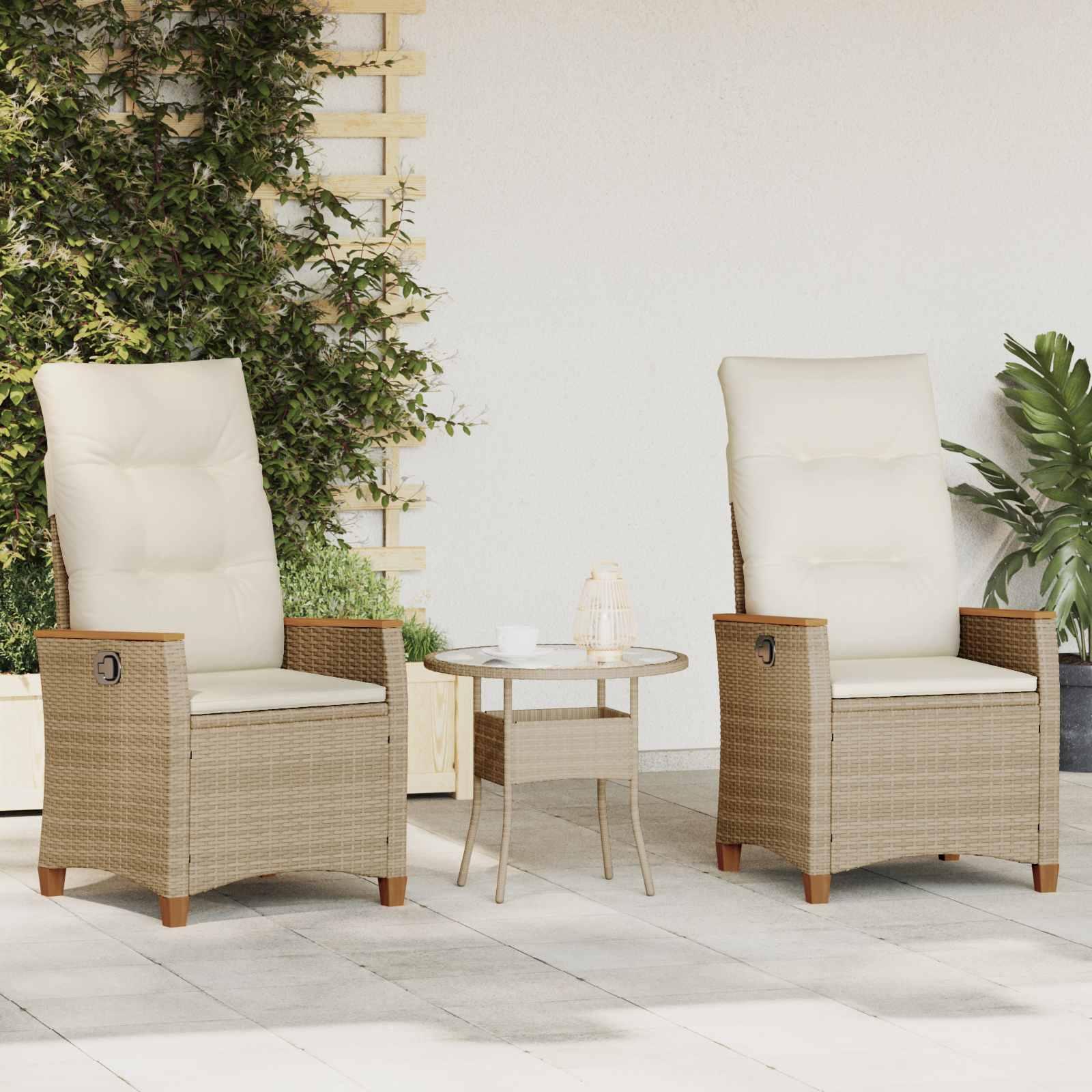 Havestol med regulerbar ryg i polyrattan beige og creme 64 x 57,5 x 112 cm 2 stk.