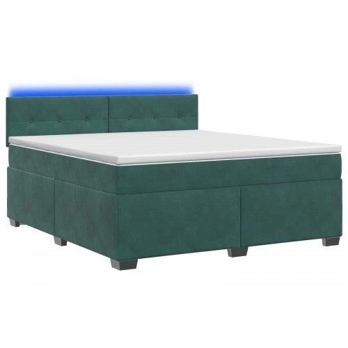 Kontinentalseng med madras og LED mørkegrøn 140 x 190 cm velour