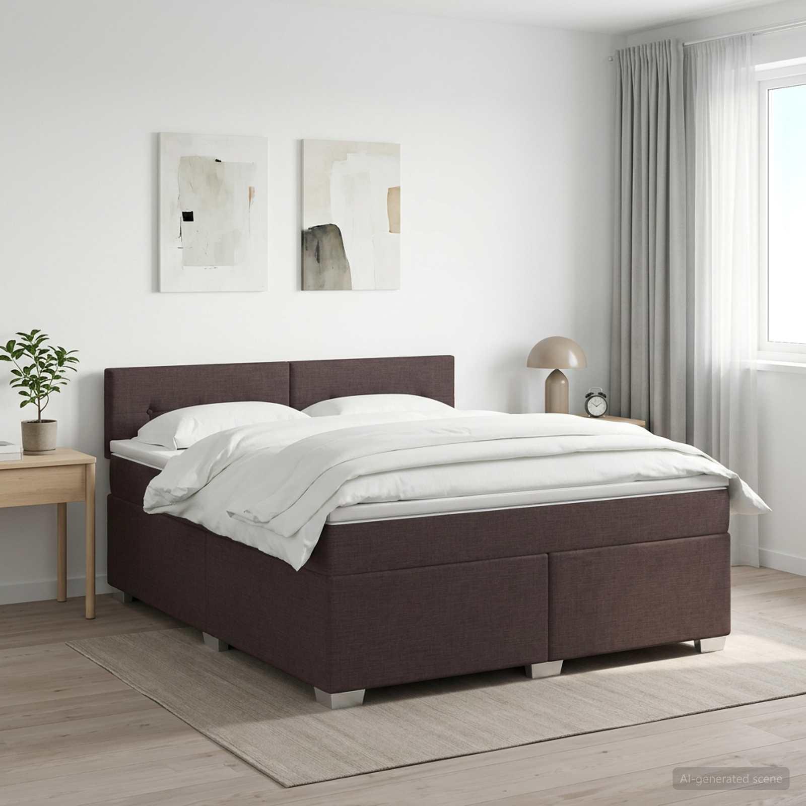 Boksmadras med topmadras mørk brun 140 x 190 cm stof