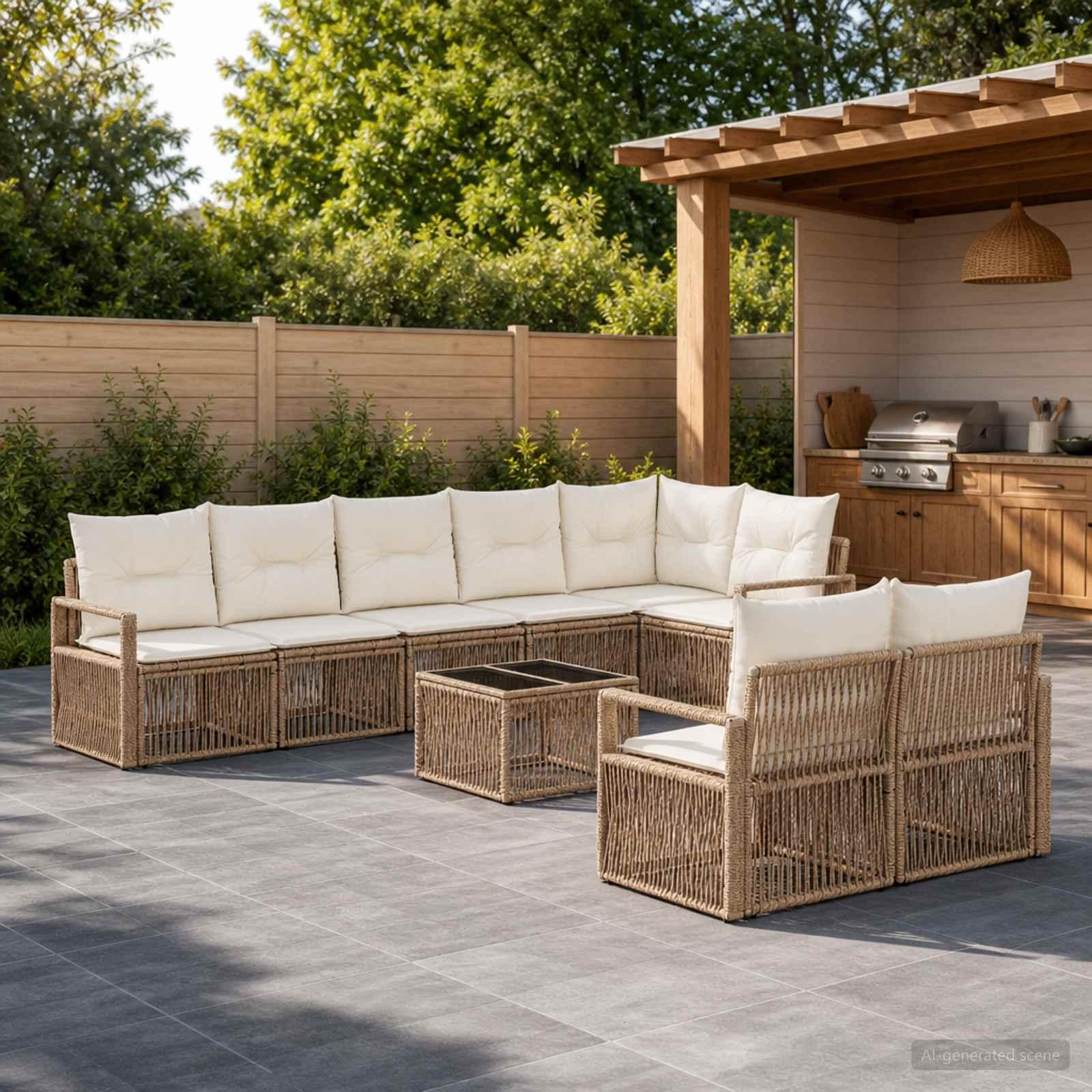 Havesofa sæt 9 stk. i beige polyrattan