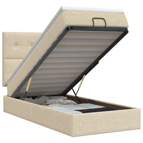 Ottoman seng med madras 100 x 200 cm cremefarvet stof