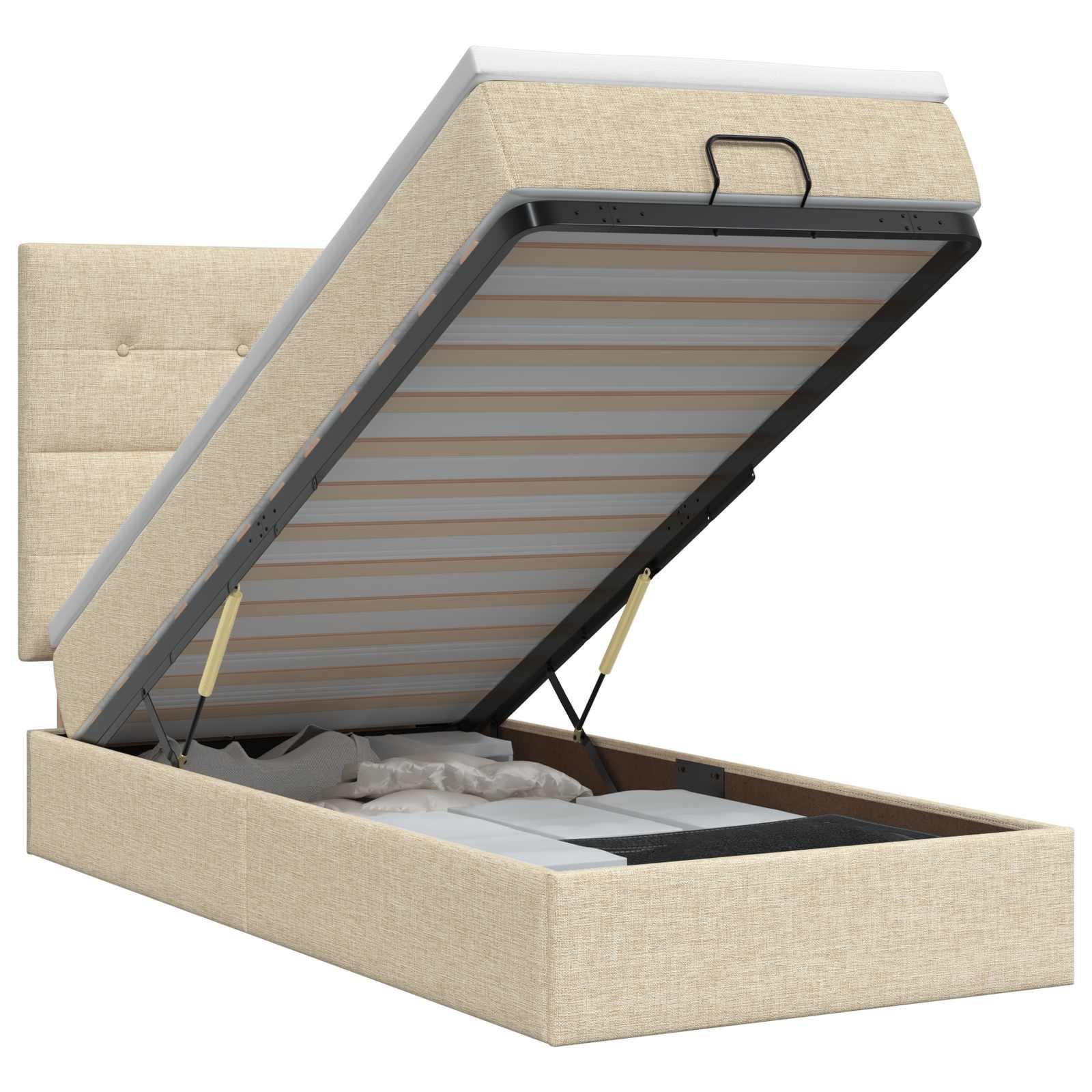 Ottoman seng med madras 100 x 200 cm cremefarvet stof