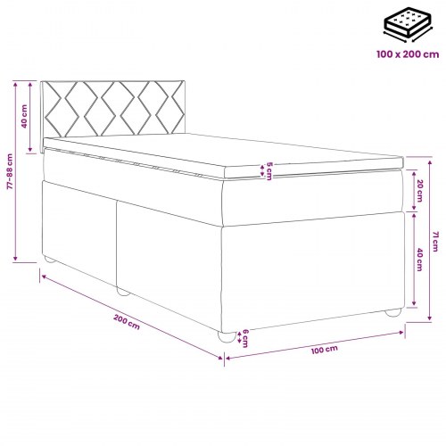 Boxmadras med topmadras og justerbar hovedgavl 100 x 200 cm blå