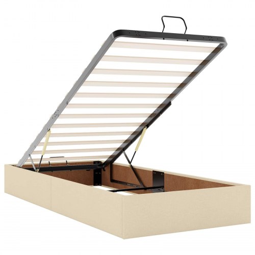 Ottoman seng med madras og opbevaring 90 x 200 cm - cremefarvet stof