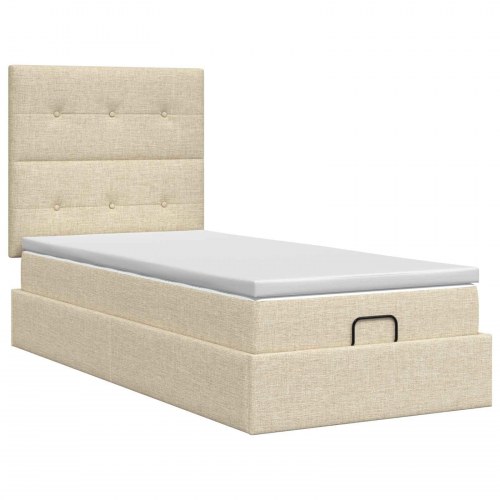 Ottoman seng med madras og opbevaring 90 x 200 cm - cremefarvet stof