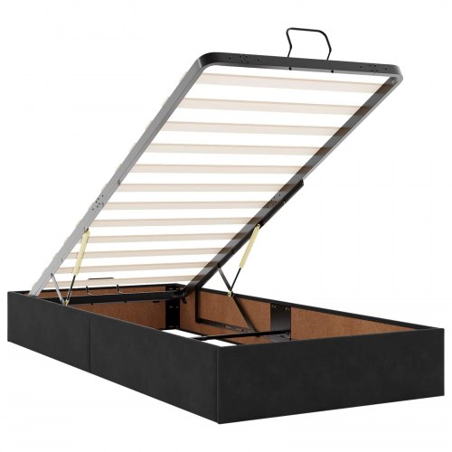 Ottoman seng med opbevaring, madras og LED - sort velour 80 x 200 cm