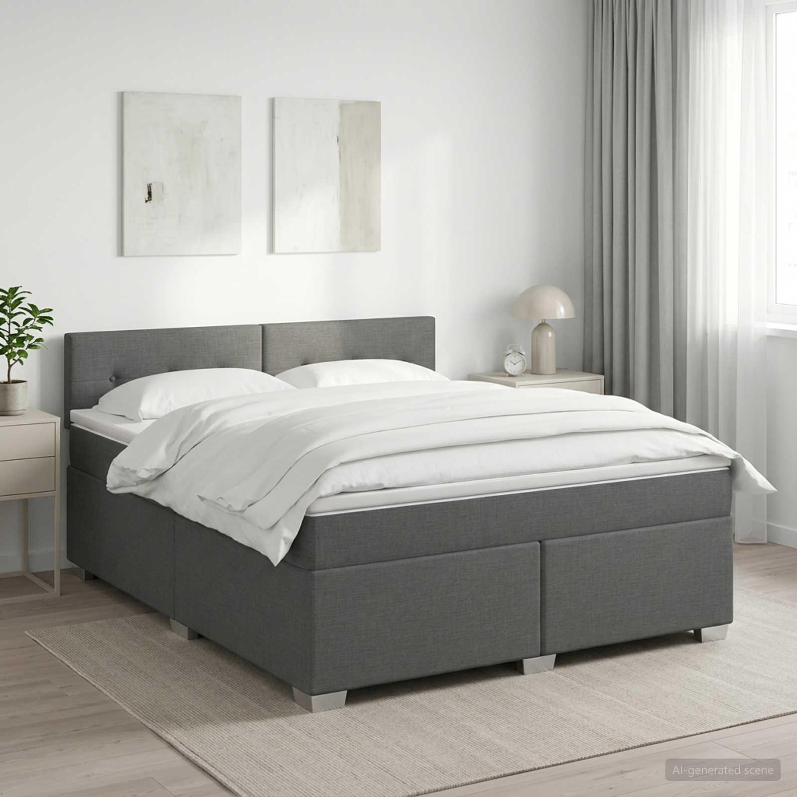 Boksmadras med topmadras og justerbar hovedgavl 140 x 190 cm mørkegrå
