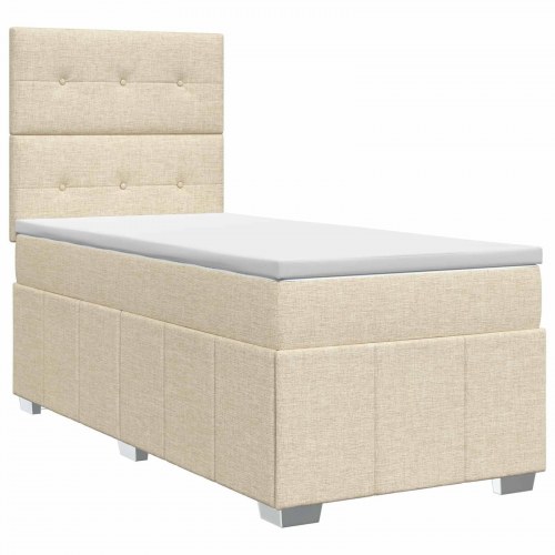 Boxmadras seng med topmadras 90 x 190 cm cremefarvet stof