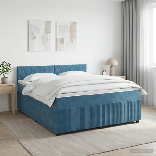 Boxmadras med topmadras 180 x 200 cm i mørk blå fløjl