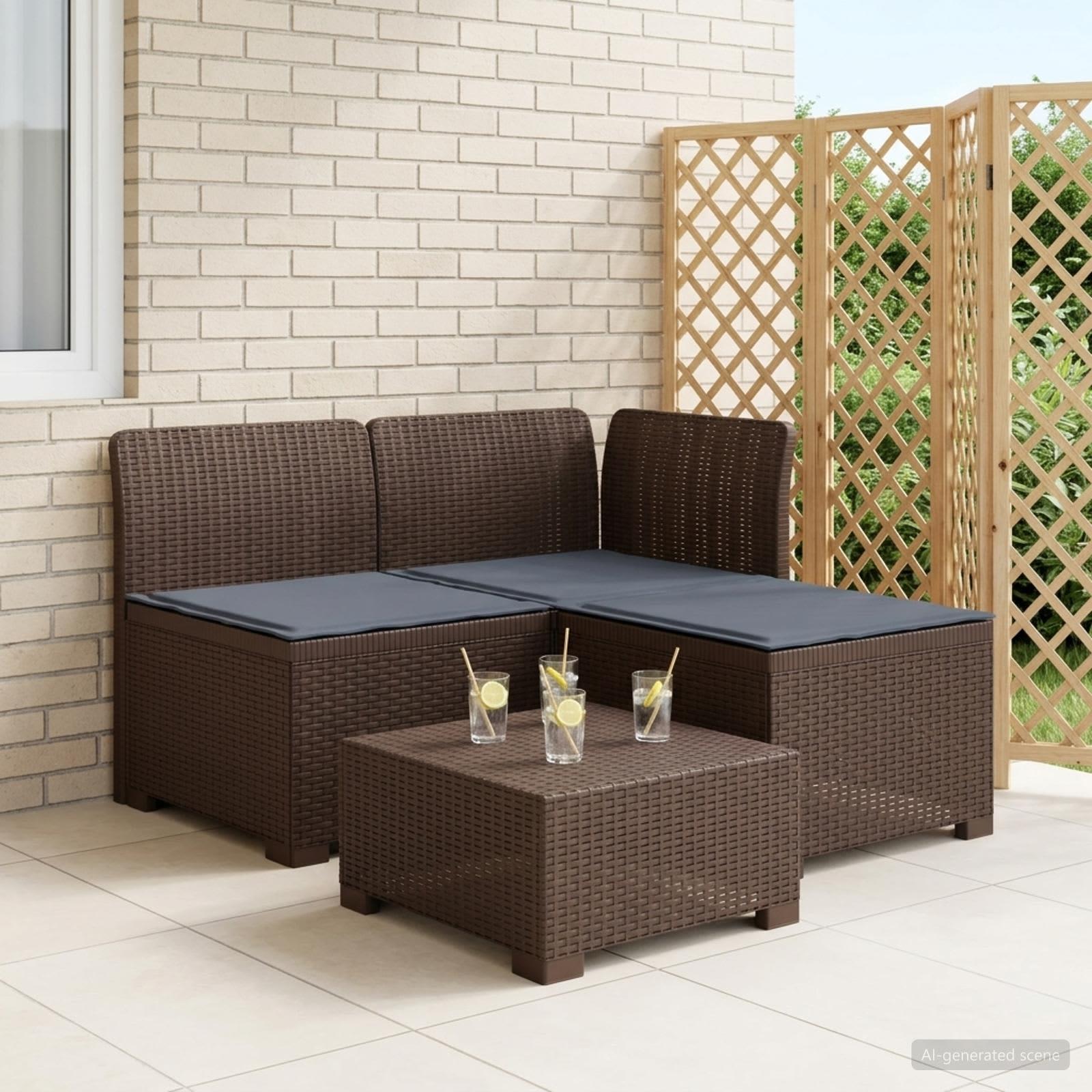 vidaXL 3-personers havensofa med puder i rattanlook PP Brun