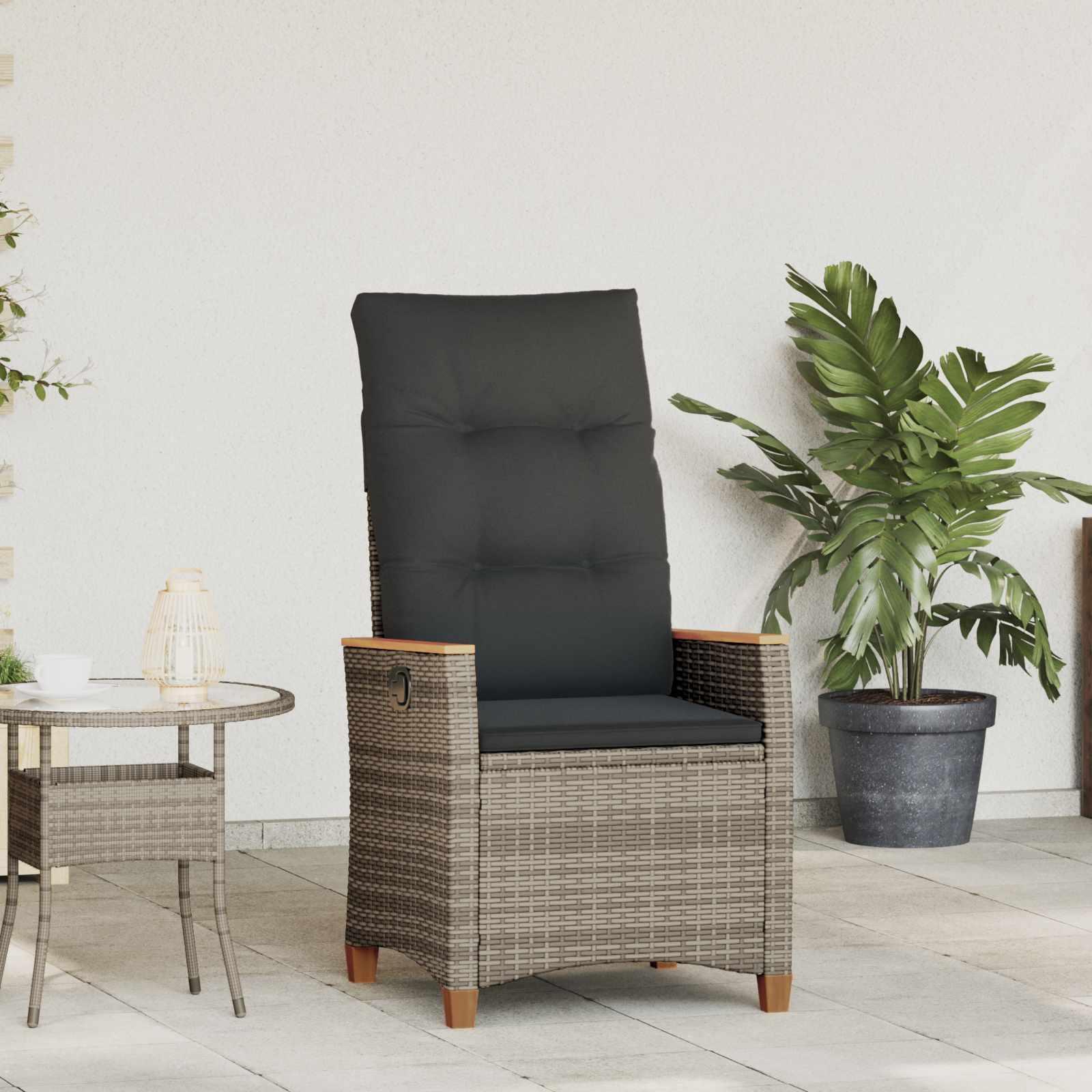 Lænestol til haven med justerbar ryg og pude 64 x 57,5 x 112 cm - grå/mørkegrå
