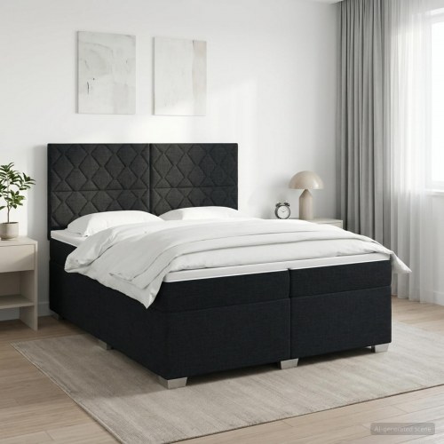 Kontinentalseng 200 x 200 cm med topmadras og justerbart hovedgærde - sort stof