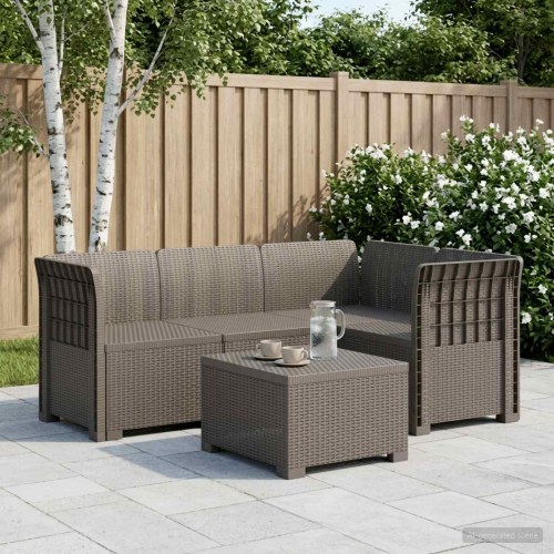 4-personers havesofa i rattan-look PP lysegrå