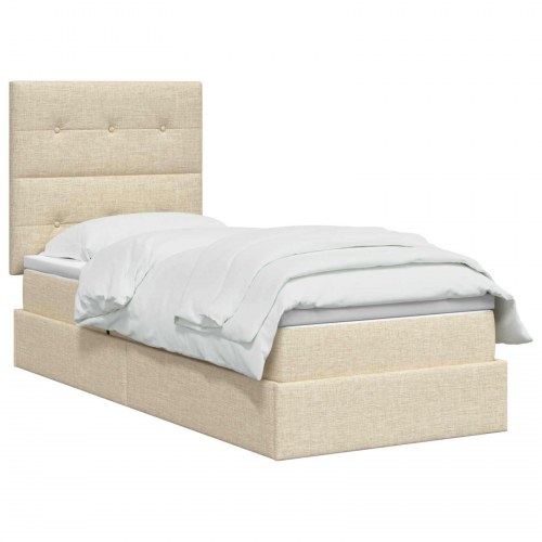 LED opbevaringsseng med madras 100 x 200 cm cremefarvet stof